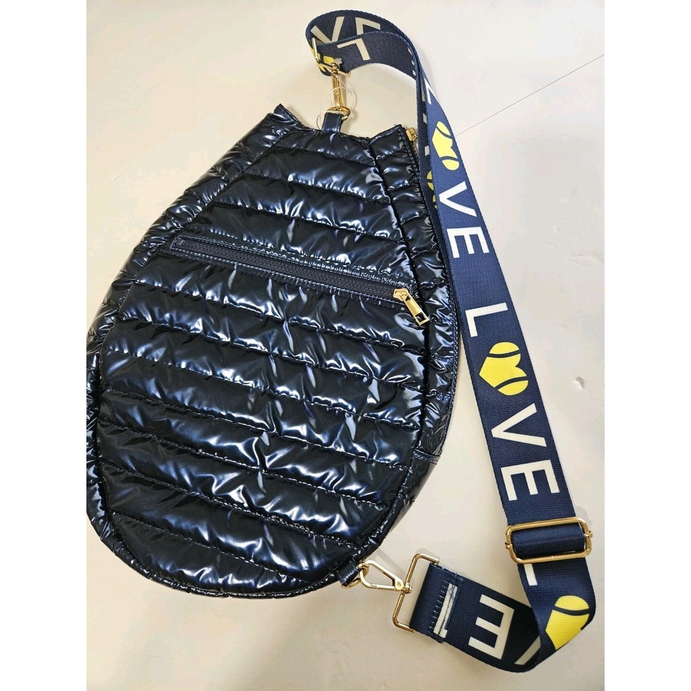 New W/O Tag Ahdorned Piper Quilted Puffer Tennis Racket Cover Navy Blue Color